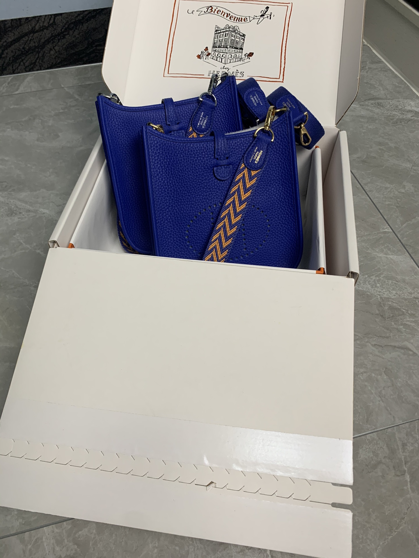 Replica Hermes Evelyne Mini Bag 17cm Original Togo Leather Dark Blue