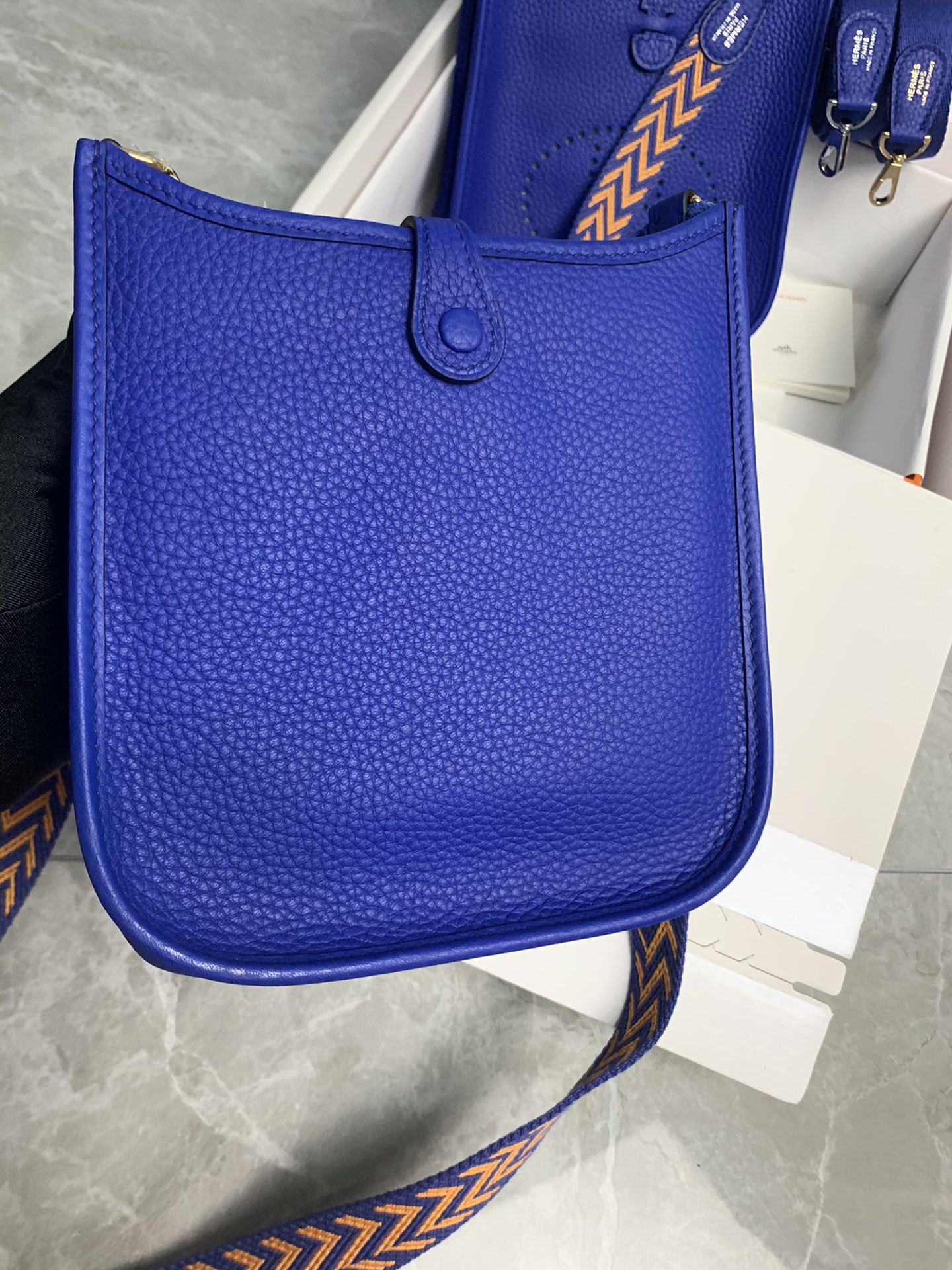 Replica Hermes Evelyne Mini Bag 17cm Original Togo Leather Dark Blue