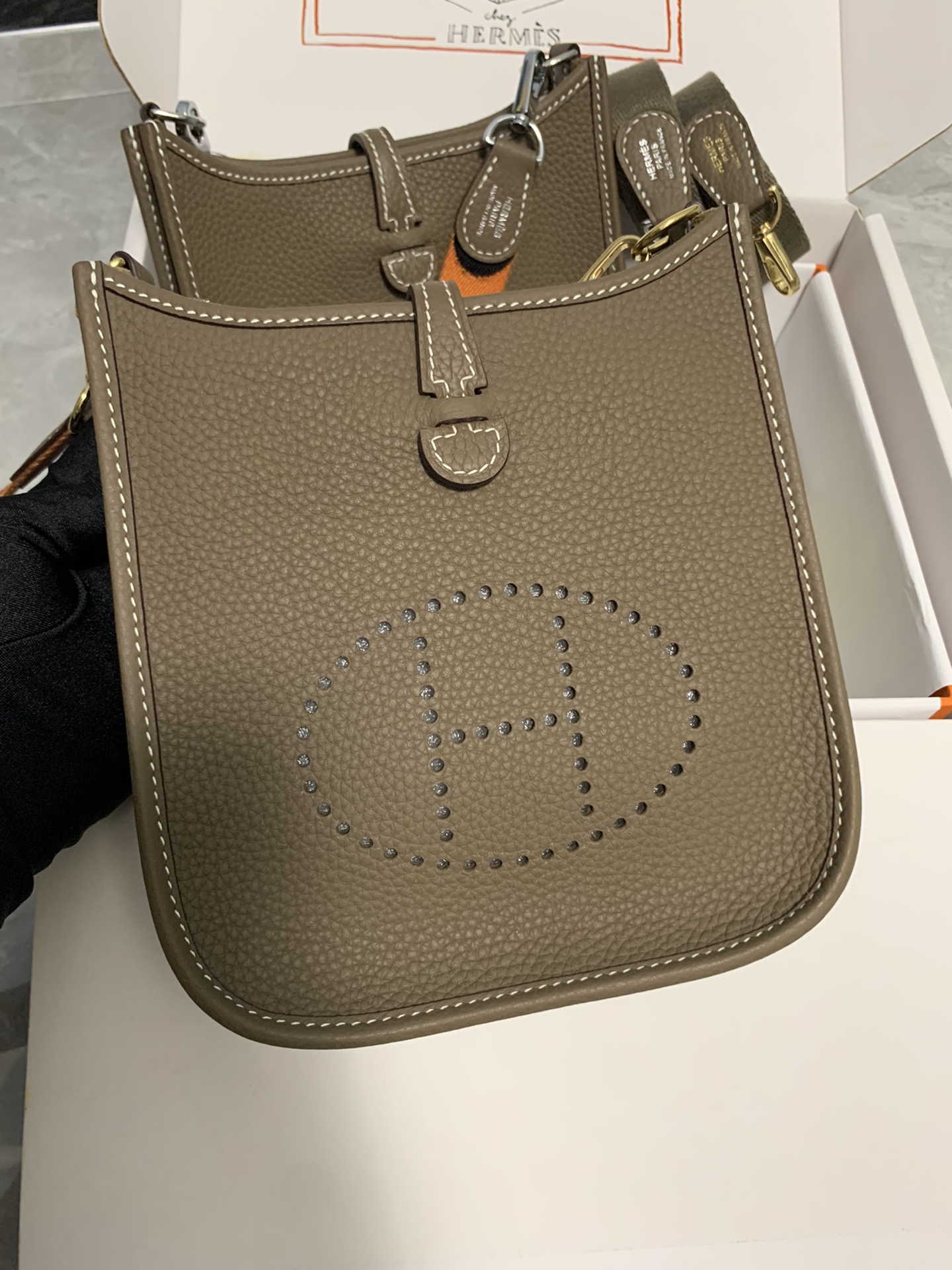 Replica Hermes Evelyne Mini Bag 17cm Original Togo Leather Dark Gray-1