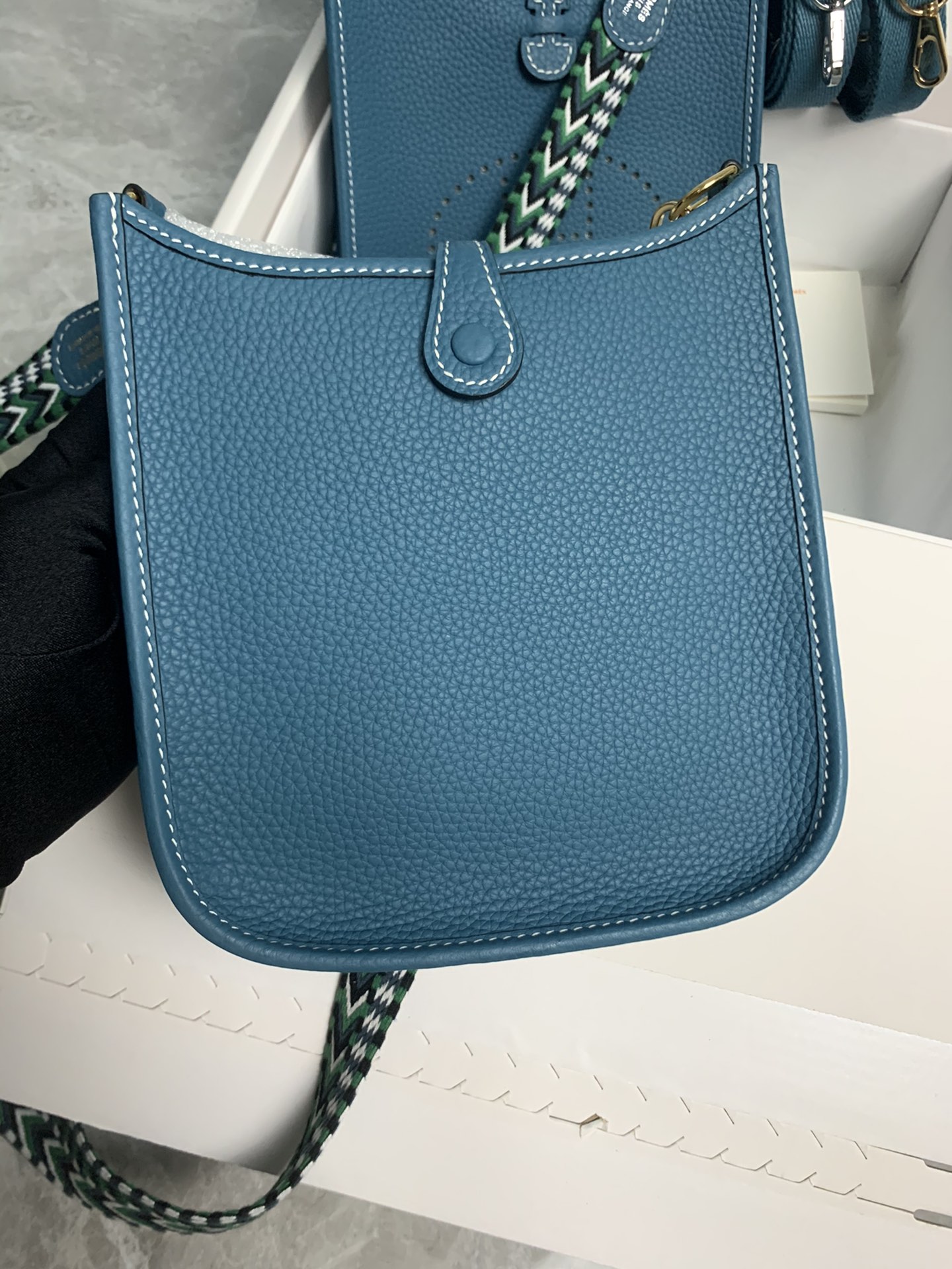 Replica Hermes Evelyne Mini Bag 17cm Original Togo Leather Light Blue