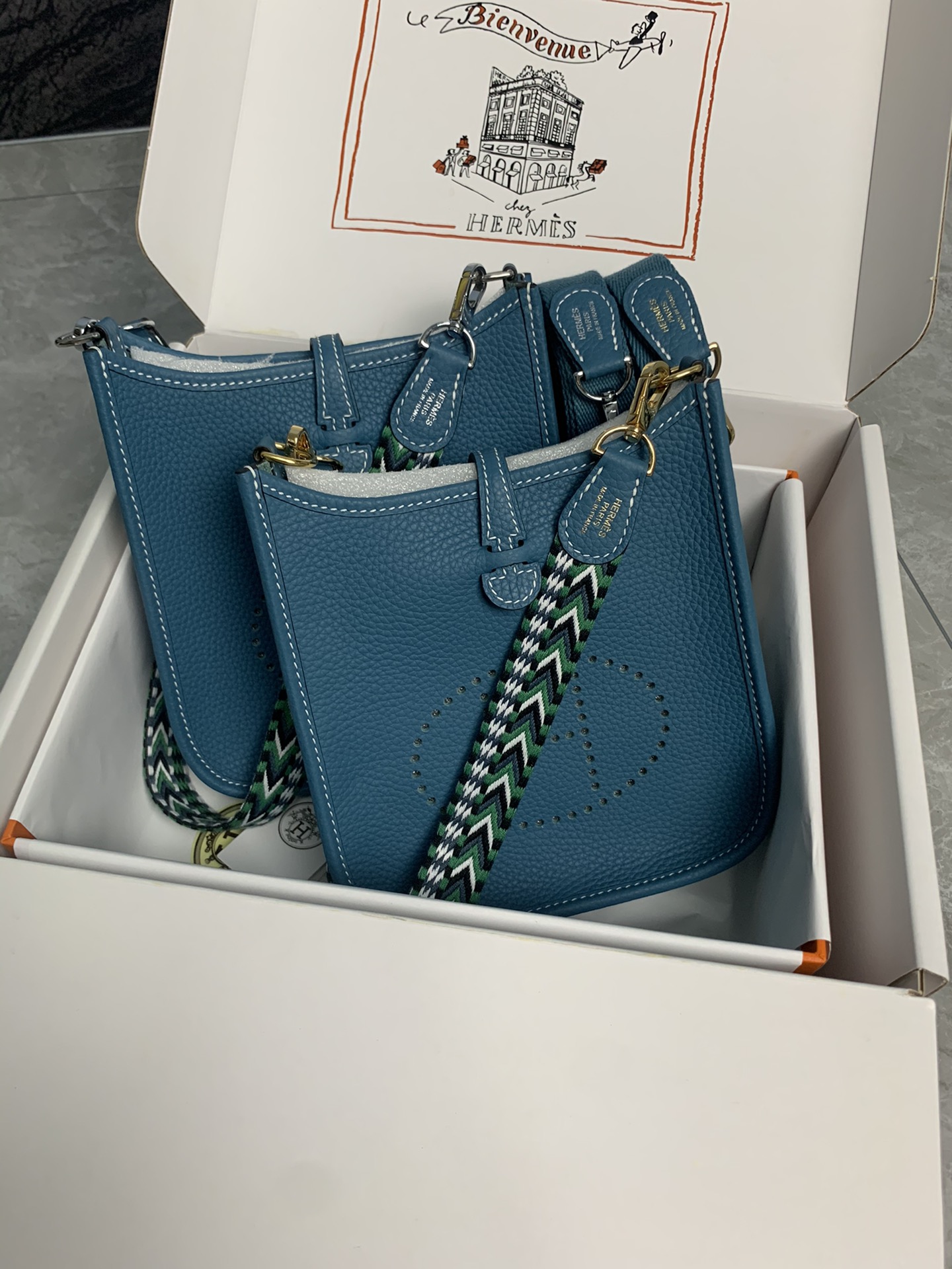 Replica Hermes Evelyne Mini Bag 17cm Original Togo Leather Light Blue