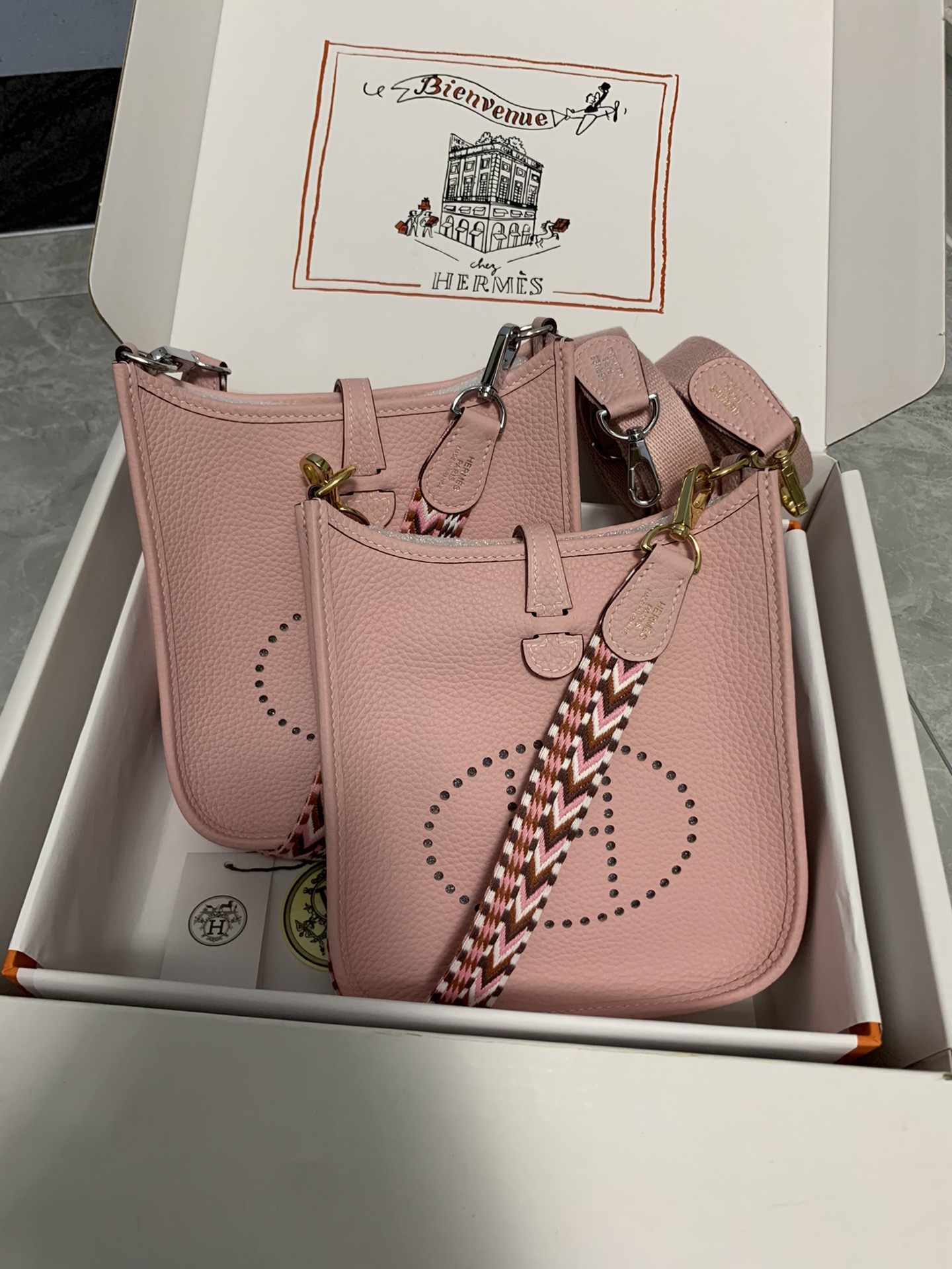 Replica Hermes Evelyne Mini Bag 17cm Original Togo Leather Pink