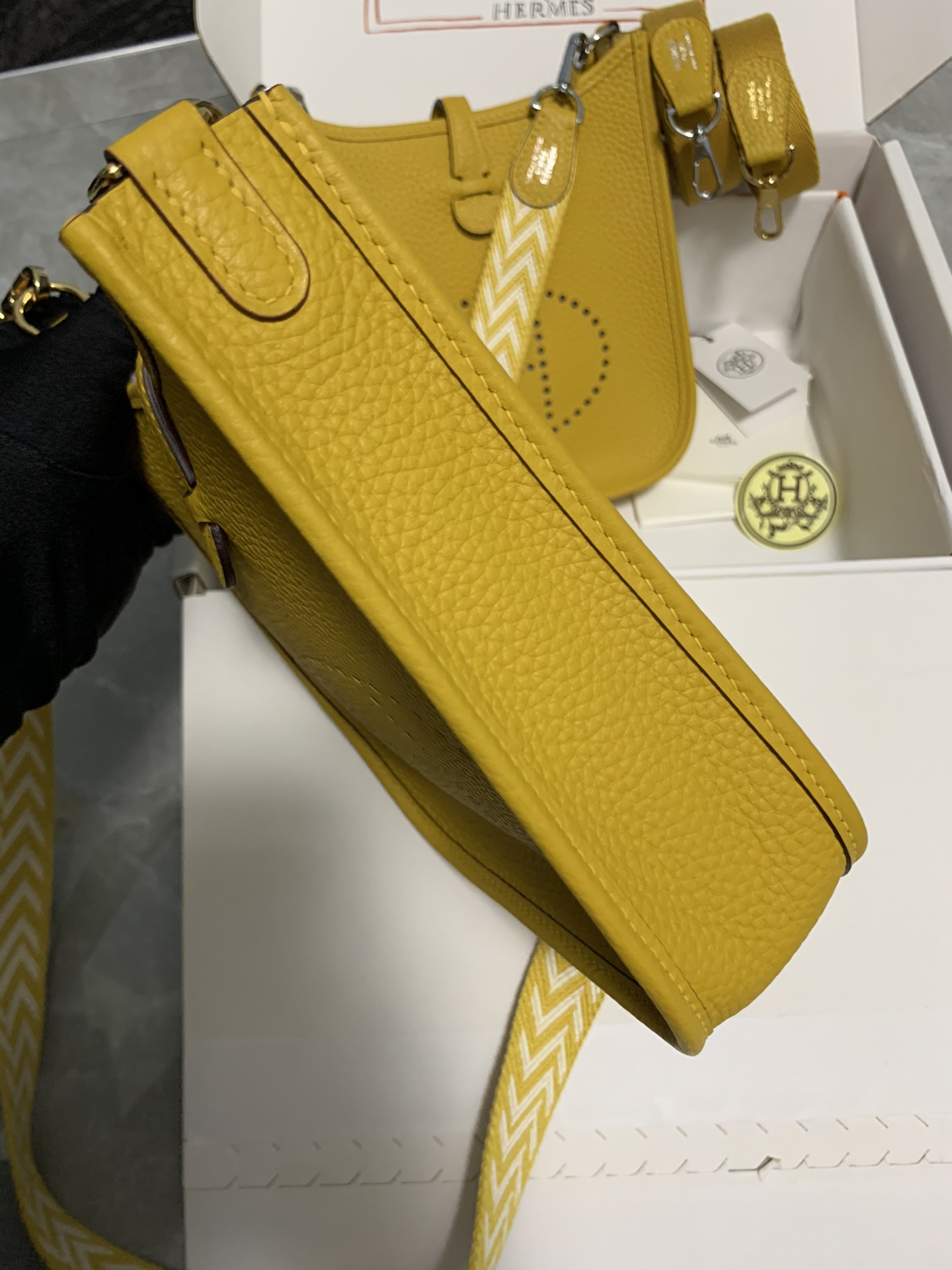 Replica Hermes Evelyne Mini Bag 17cm Original Togo Leather Yellow-1