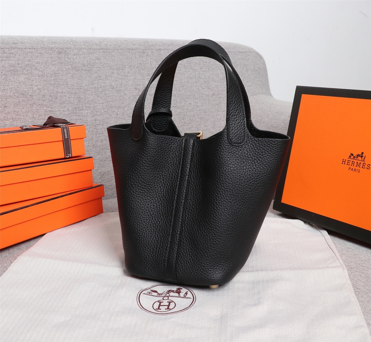 Replica Hermes Picotin Lock Bag 18cm and 22cm Black with Gold Hardware