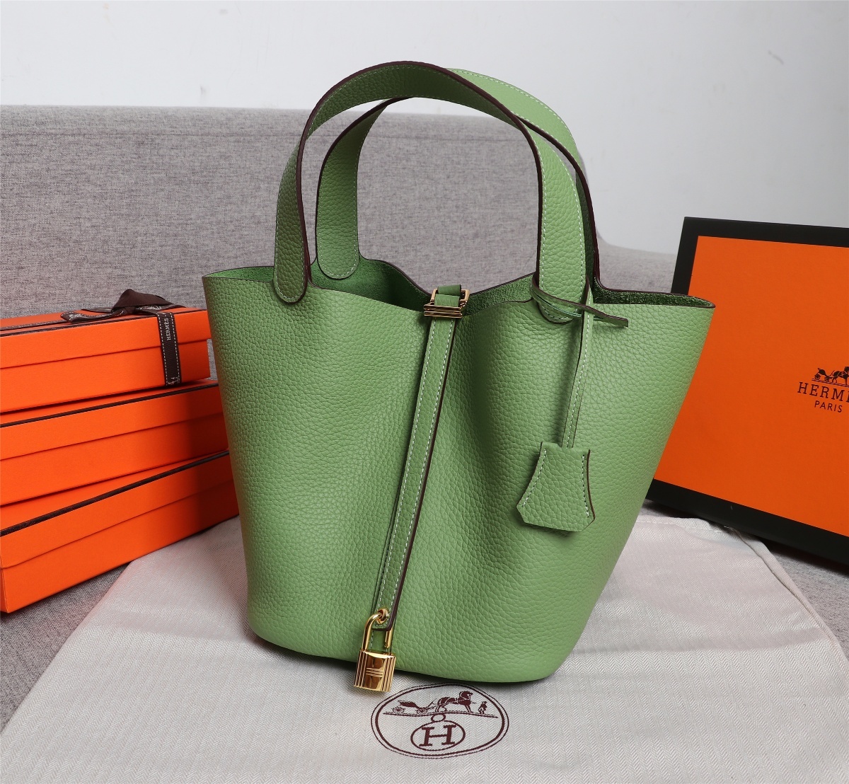 Replica Hermes Picotin Lock Bag 18cm and 22cm Green with Gold Hardware