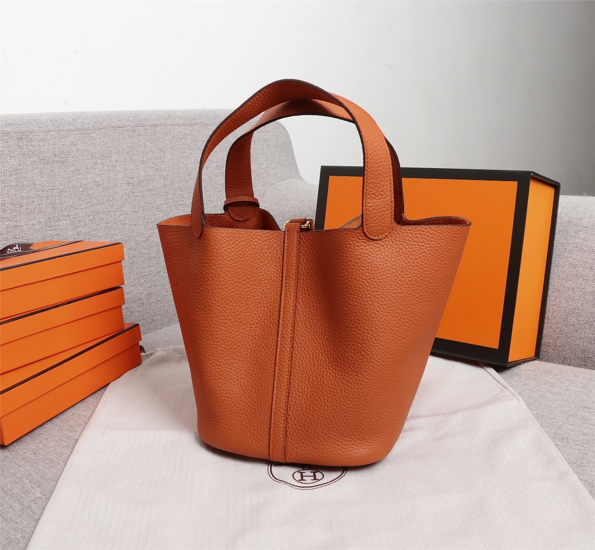 Replica Hermes Picotin Lock Bag 18cm and 22cm Orange with Gold Hardware