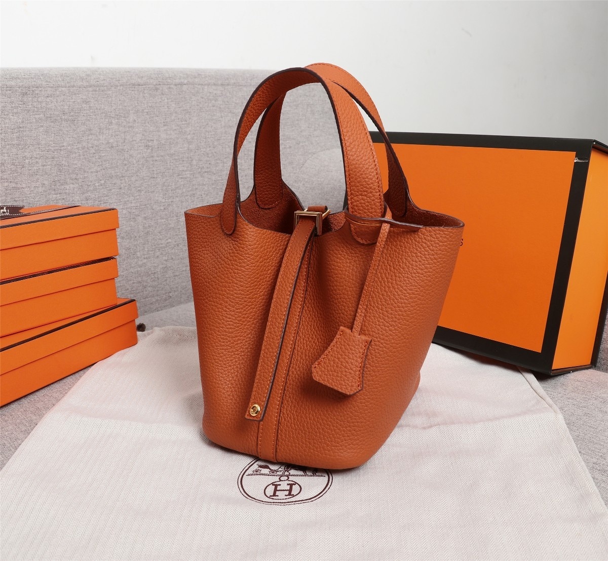 Replica Hermes Picotin Lock Bag 18cm and 22cm Orange with Gold Hardware