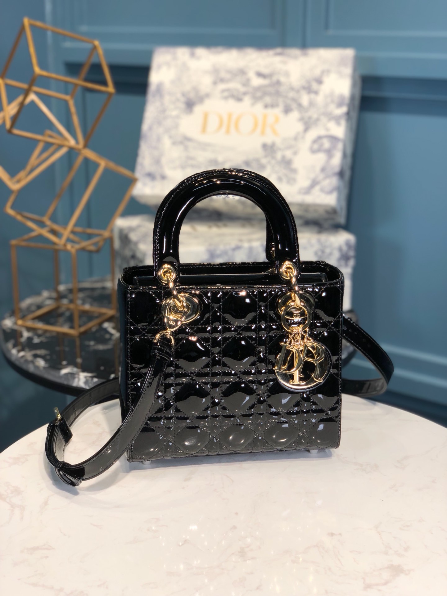 Replica Lady Dior Calfskin Bag Adjustable Shoulder Strap With Gold-Tone Metal Black