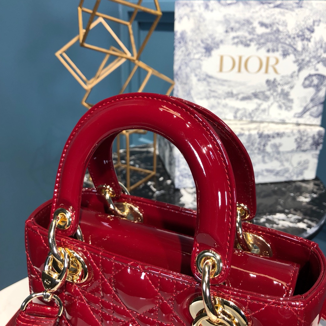 Replica Lady Dior Calfskin Bag Adjustable Shoulder Strap With Gold-Tone Metal Dark Red