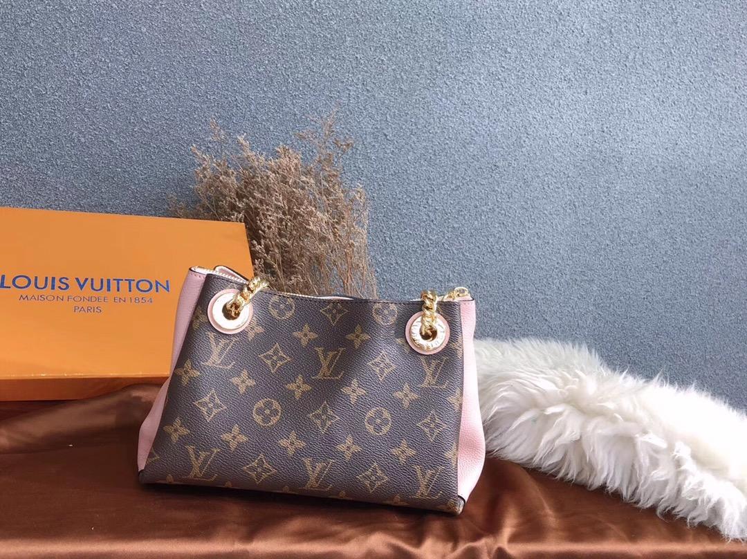 Replica Louis Vuitton M43774 Surene BB Monogram Coated Canvas and Grained Calf Leather Women Shoulder bag Pink