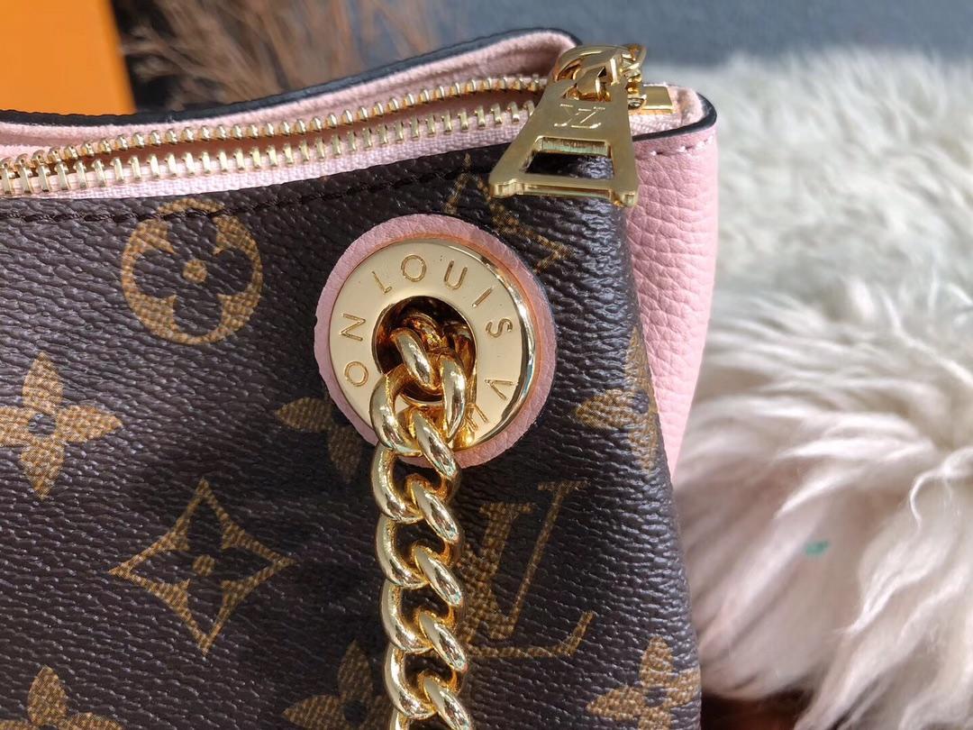 Replica Louis Vuitton M43774 Surene BB Monogram Coated Canvas and Grained Calf Leather Women Shoulder bag Pink