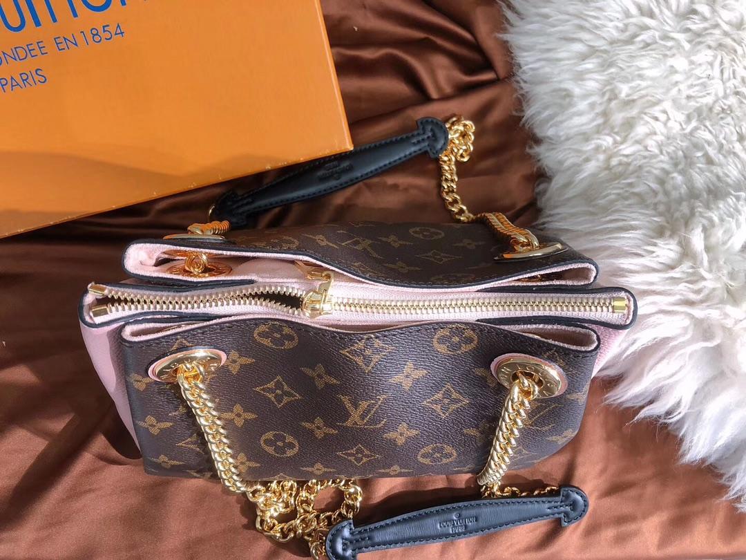 Replica Louis Vuitton M43774 Surene BB Monogram Coated Canvas and Grained Calf Leather Women Shoulder bag Pink