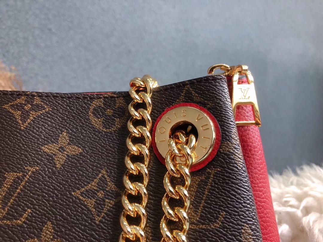 Replica Louis Vuitton M43776 Surene BB Monogram Coated Canvas and Grained Calf Leather Women Shoulder Bag Cherry