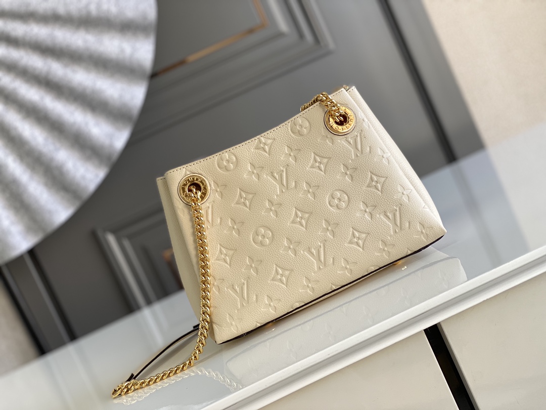 Replica Louis Vuitton M43877 Surene BB Chain Tote Handbag in Monogram Empreinte Leather Beige