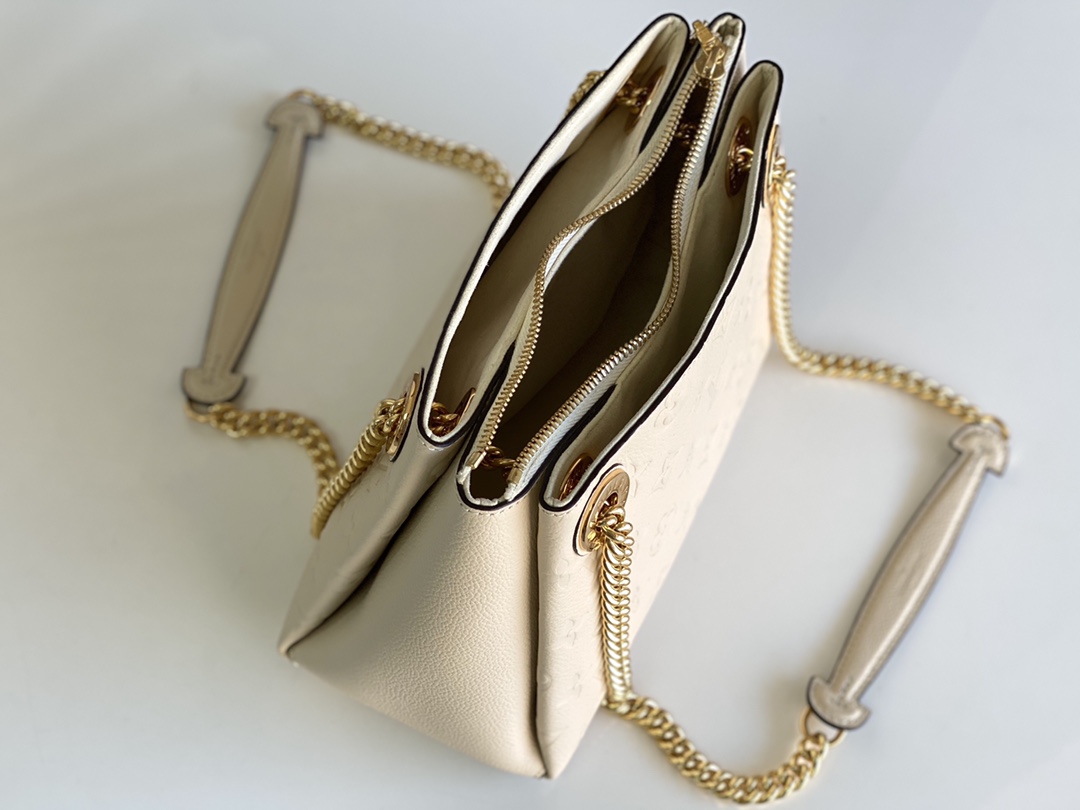 Replica Louis Vuitton M43877 Surene BB Chain Tote Handbag in Monogram Empreinte Leather Beige