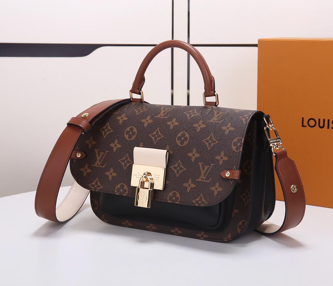 Replica Louis Vuitton M44354 Women Vaugirard Monogram Coated Canvas and Grained Leather Noir