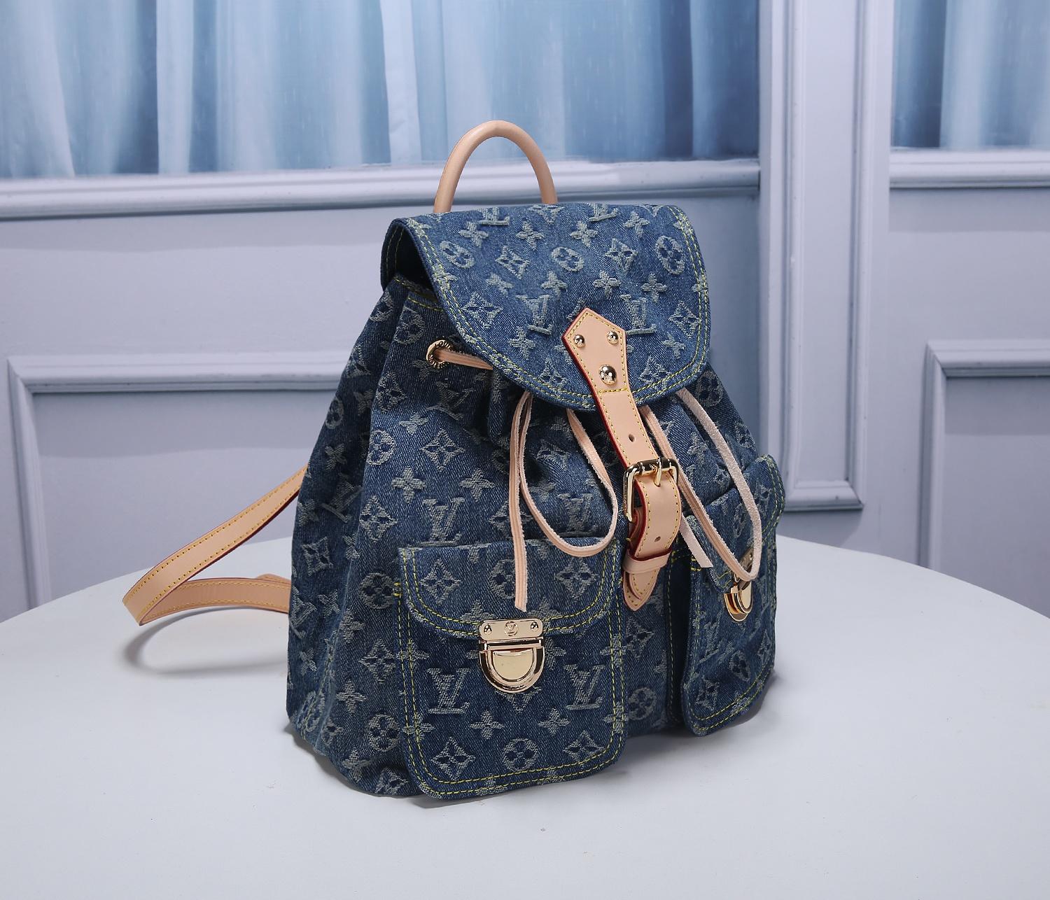 Replica Louis Vuitton M44460 Women Blue Denim Monogram Denim Sac a Dos Backpack