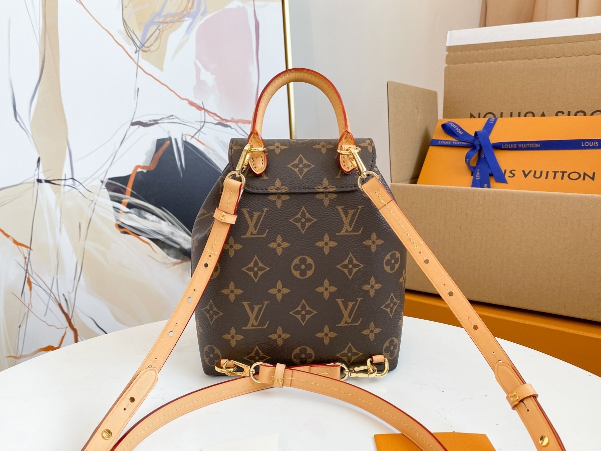 Replica Louis Vuitton M45502 Montsouris BB Backpack in Classic Monogram Canvas and Black Cowhide Leather