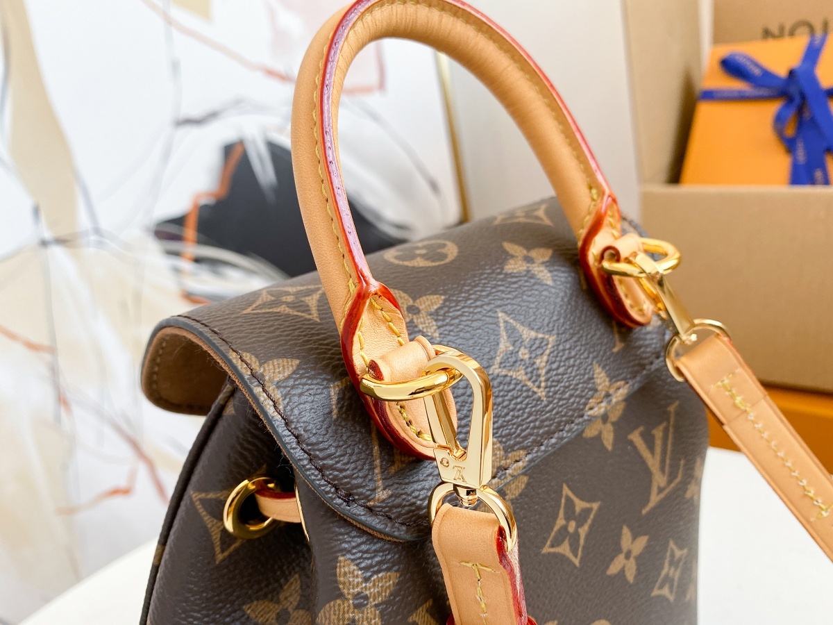 Replica Louis Vuitton M45502 Montsouris BB Backpack in Classic Monogram Canvas and Black Cowhide Leather