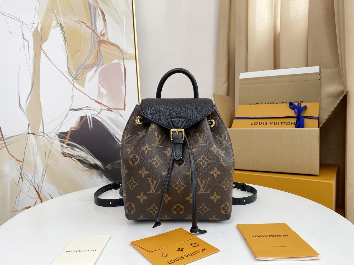 Replica Louis Vuitton M45516 Montsouris BB Backpack in Classic Monogram Coated Canvas and Cowhide Leather