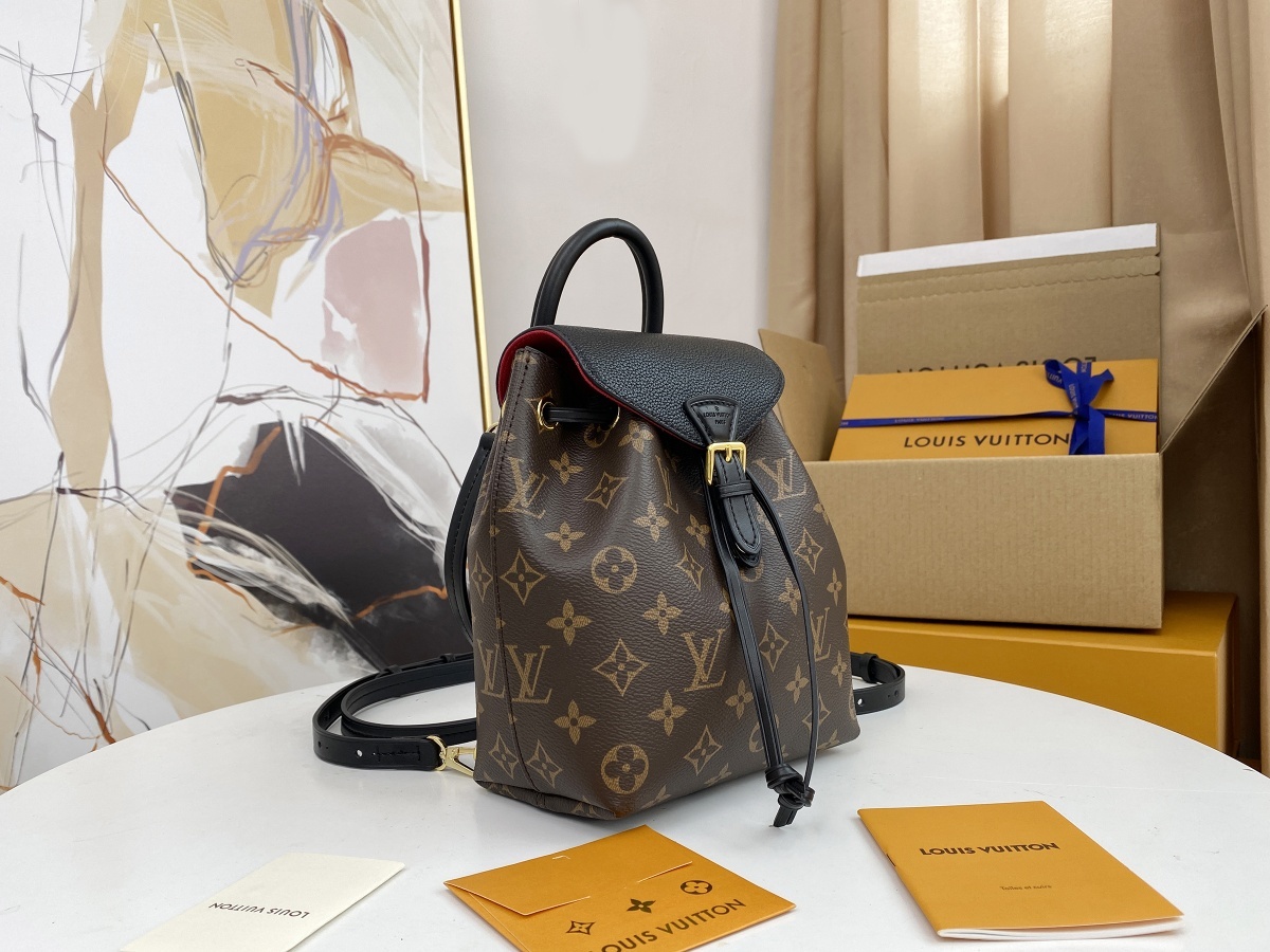 Replica Louis Vuitton M45516 Montsouris BB Backpack in Classic Monogram Coated Canvas and Cowhide Leather