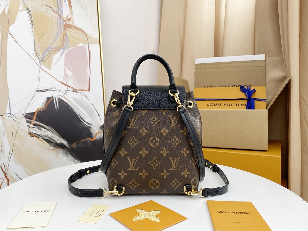 Replica Louis Vuitton M45516 Montsouris BB Backpack in Classic Monogram Coated Canvas and Cowhide Leather