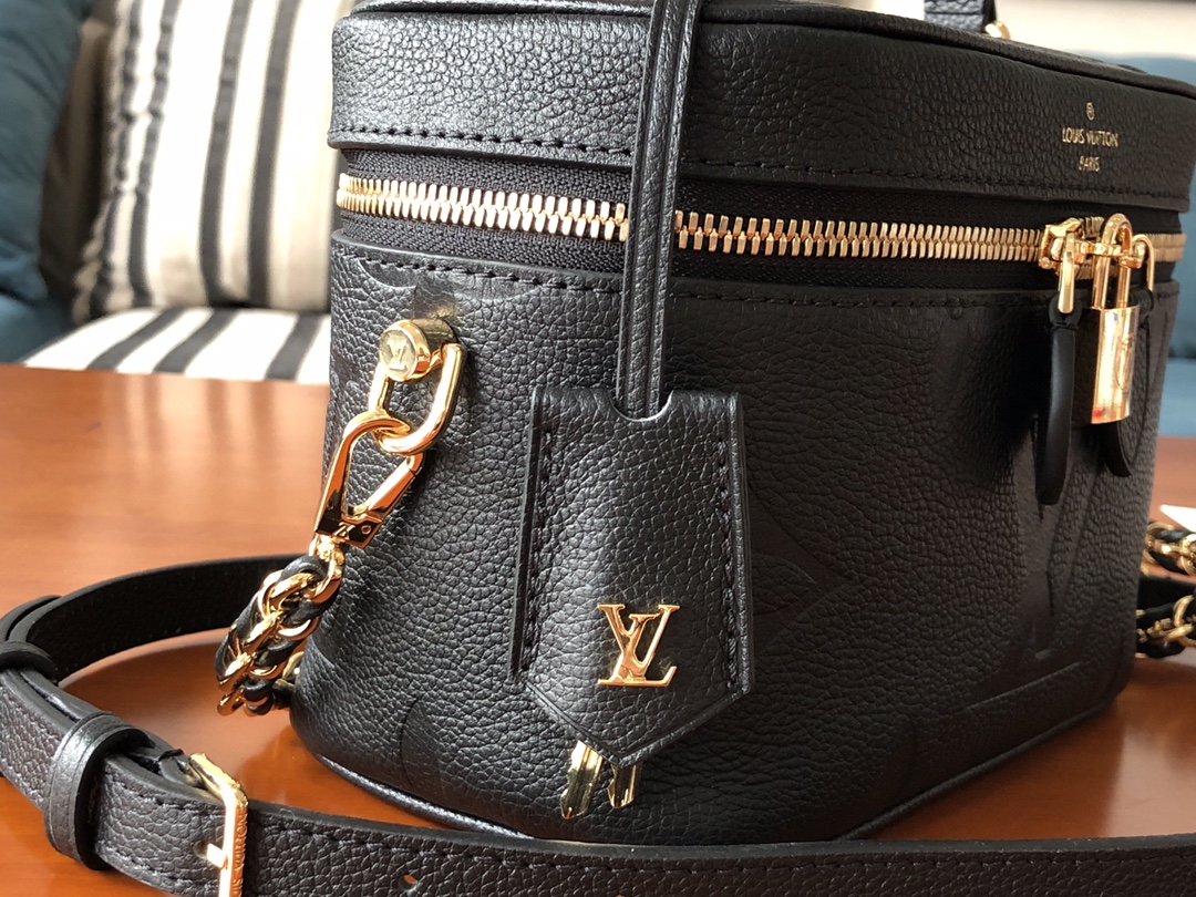 Replica Louis Vuitton M45598 Vanity PM Handbag Embossed Grained Cowhide Leather Black