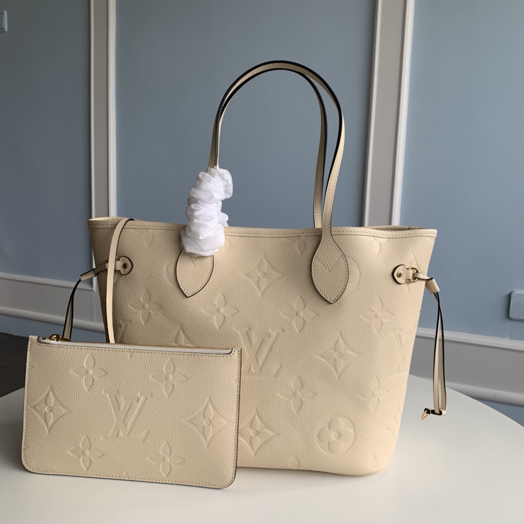 Replica Louis Vuitton M45684 Neverfull MM Tote Embossed Cowhide Leather Cream