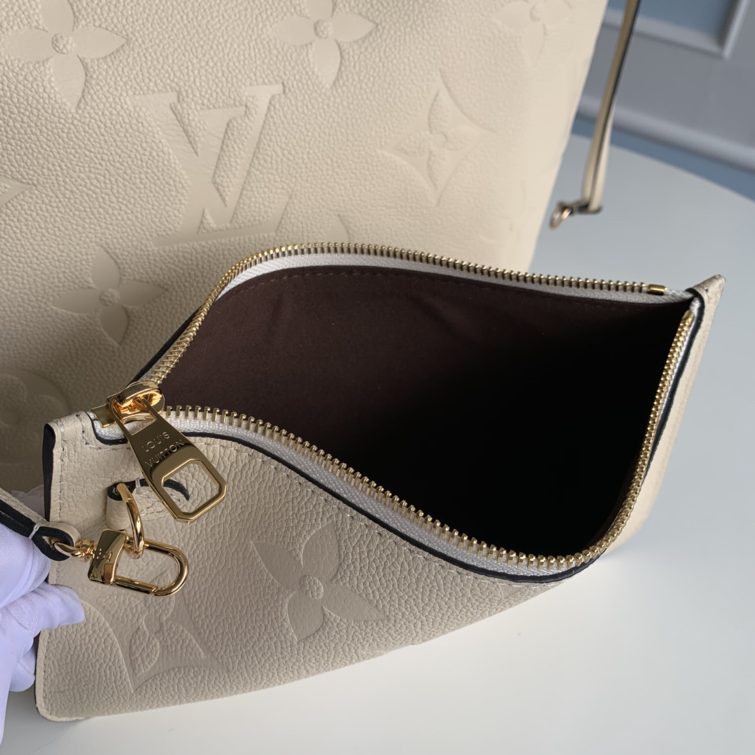 Replica Louis Vuitton M45684 Neverfull MM Tote Embossed Cowhide Leather Cream