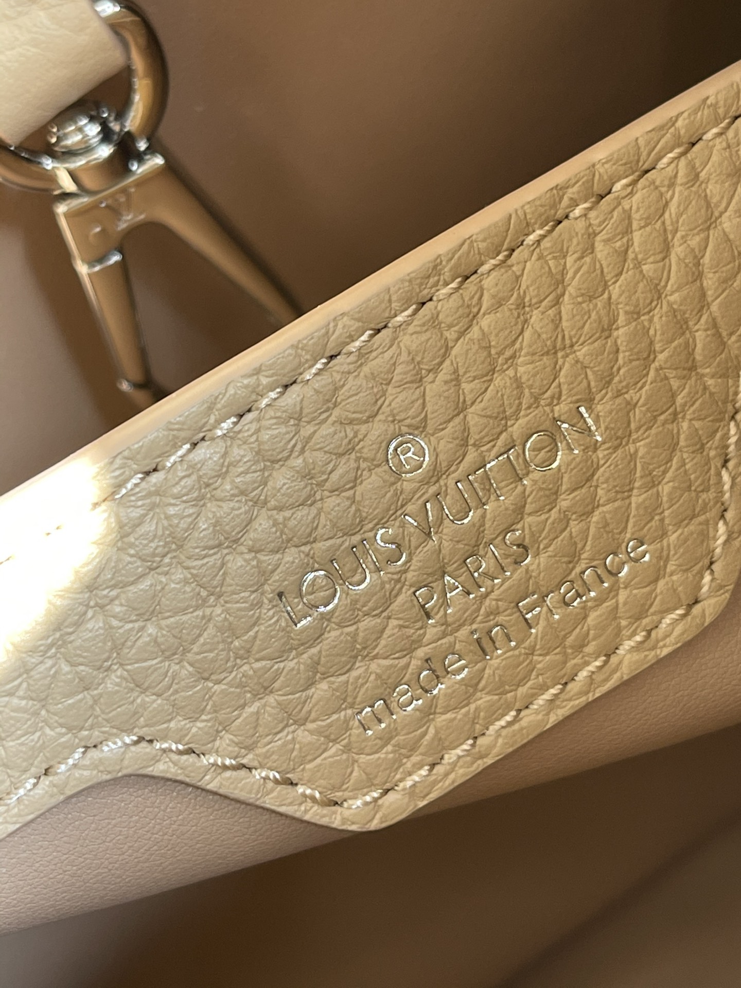 Replica Louis Vuitton M548865 Capucines BB Handbag Fluorescent Yellow Coquille Beige Taurillon Leather