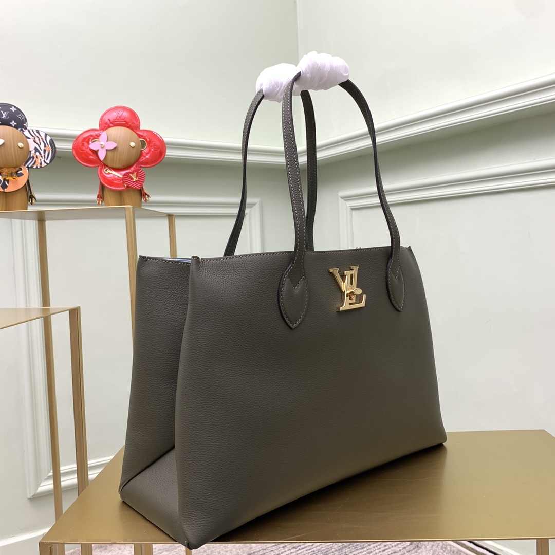 Replica Louis Vuitton M57508 Lockme Shopper Handbag in Supple Calf Leather Khaki Green