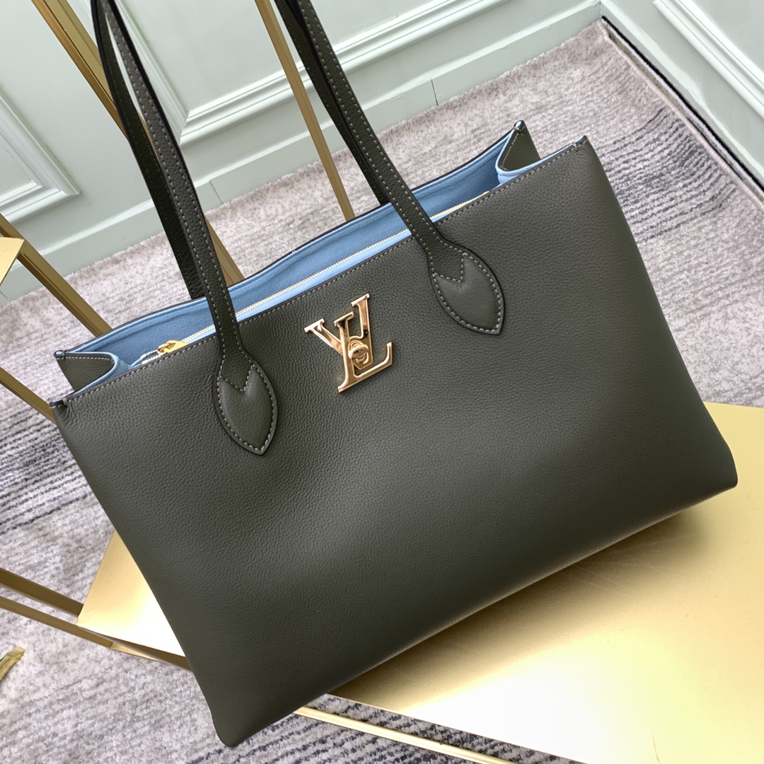 Replica Louis Vuitton M57508 Lockme Shopper Handbag in Supple Calf Leather Khaki Green