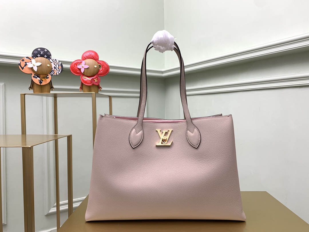 Replica Louis Vuitton M575346 Lockme Shopper Handbag in Supple Calf Leather Greige