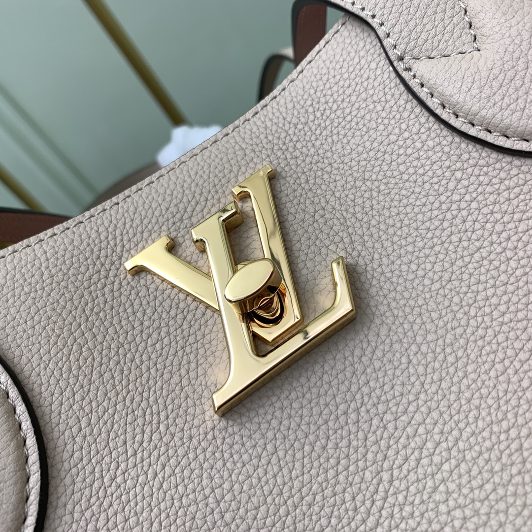 Replica Louis Vuitton M575346 Lockme Shopper Handbag in Supple Calf Leather Greige