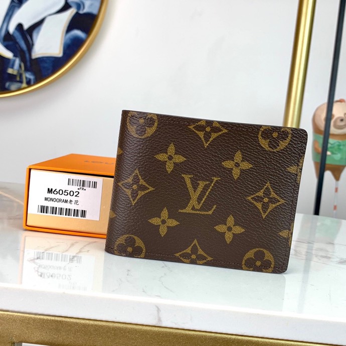 Replica Louis Vuitton M60895 Men Multiple Wallet Cowhide Leather and Canvas Lining Monogram Canvas