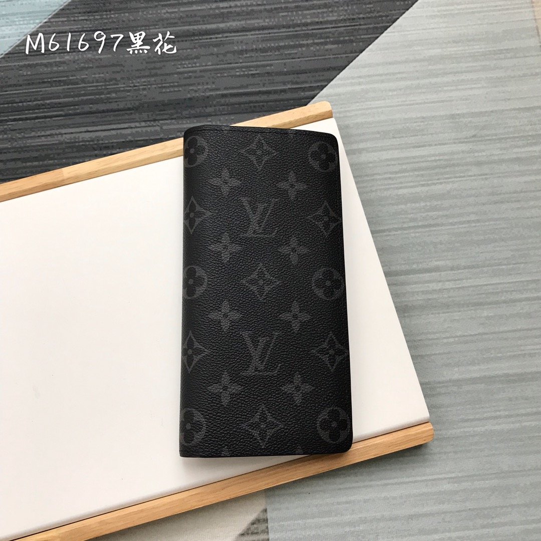 Replica Louis Vuitton M61697 Men Brazza Wallet Black and Grey Monogram Eclipse Canvas