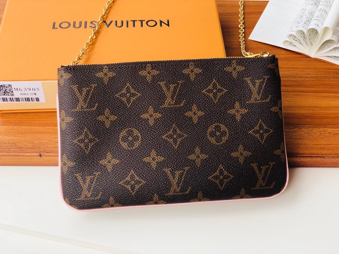 Replica Louis Vuitton M63905 Pochette Double Zip Blooming Flowers Monogram Coated Canvas Chain Wallet