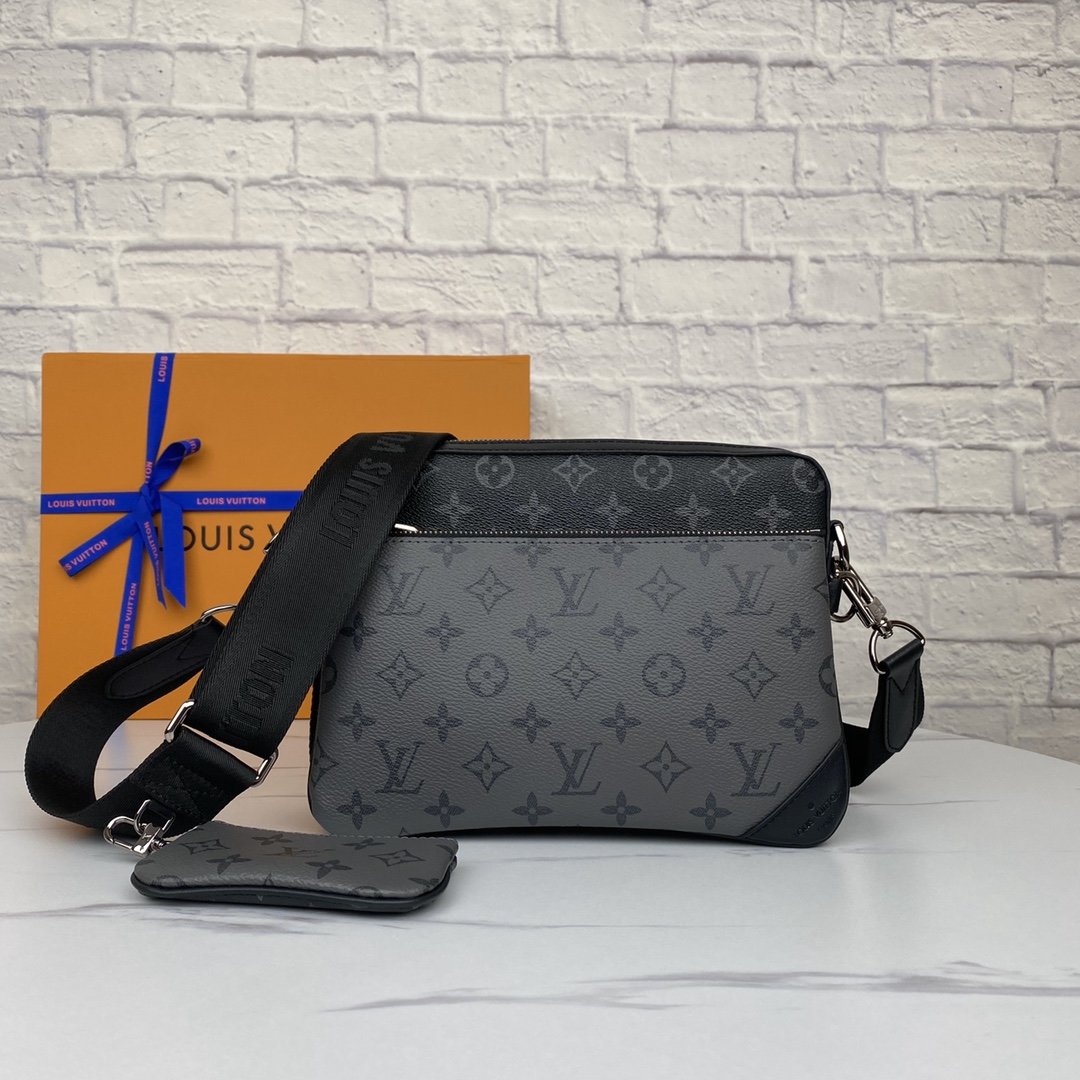 Replica Louis Vuitton M69443 Men Trio Messenger Bag Monogram Eclipse Canvas and its Mirror Twin