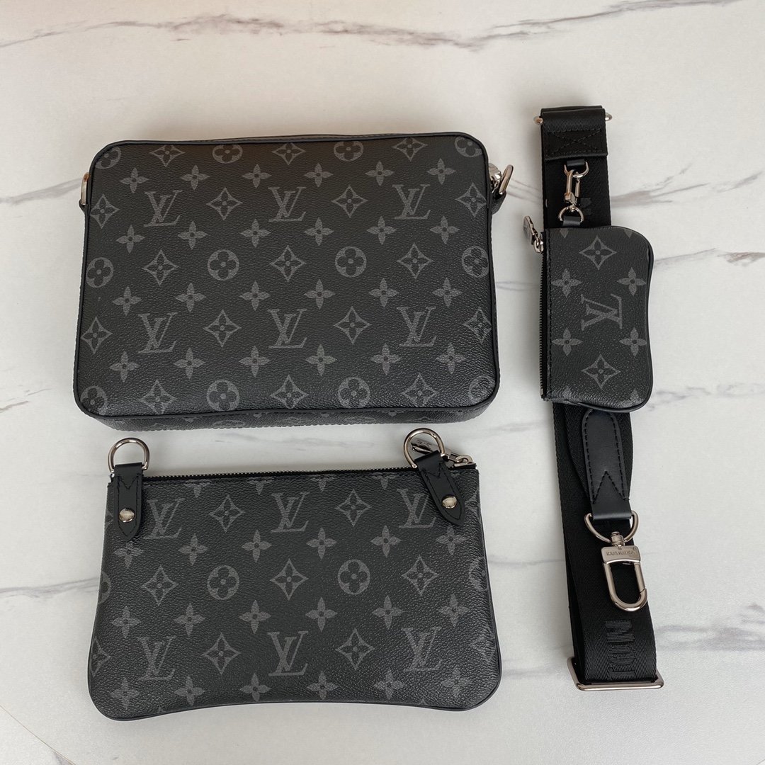 Replica Louis Vuitton M69443 Men Trio Messenger Bag Monogram Eclipse Canvas and its Mirror Twin