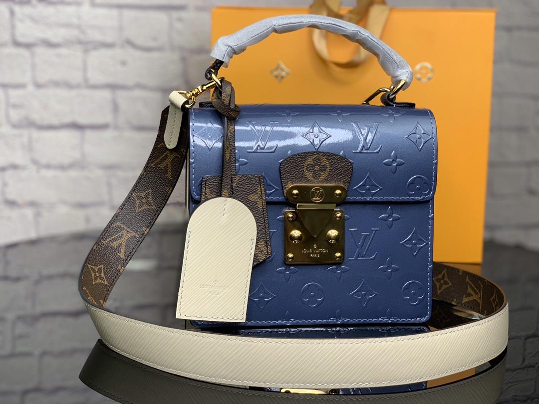 Replica Louis Vuitton M90373 Spring Street Debossed Monogram Vernis Patent Cowhide Leather Bleu Jean Blue