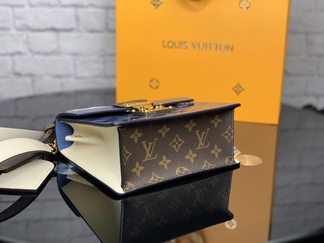 Replica Louis Vuitton M90373 Spring Street Debossed Monogram Vernis Patent Cowhide Leather Bleu Jean Blue