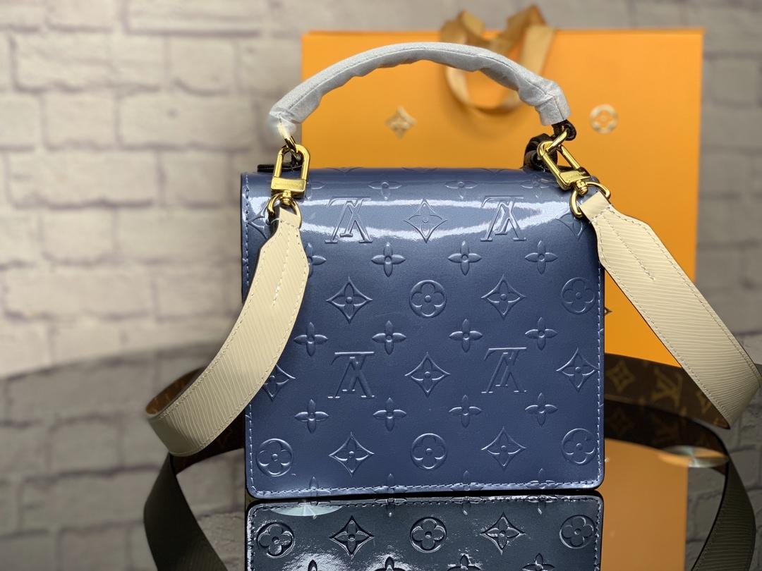 Replica Louis Vuitton M90373 Spring Street Debossed Monogram Vernis Patent Cowhide Leather Bleu Jean Blue