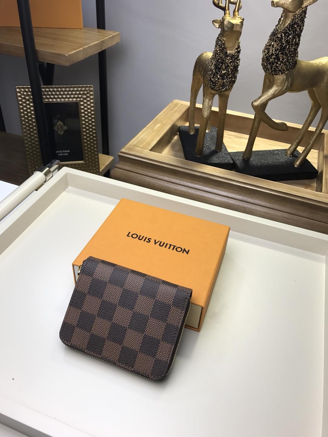 Replica Louis Vuitton Men Zipper Small Wallet Damier Ebene