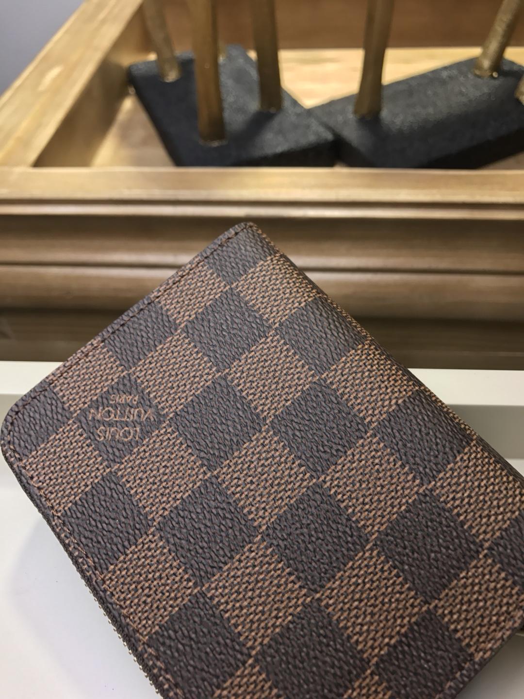 Replica Louis Vuitton Men Zipper Small Wallet Damier Ebene