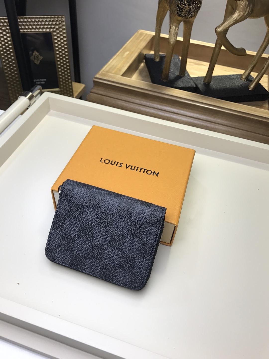 Replica Louis Vuitton Men Zipper Small Wallet Damier Graphite