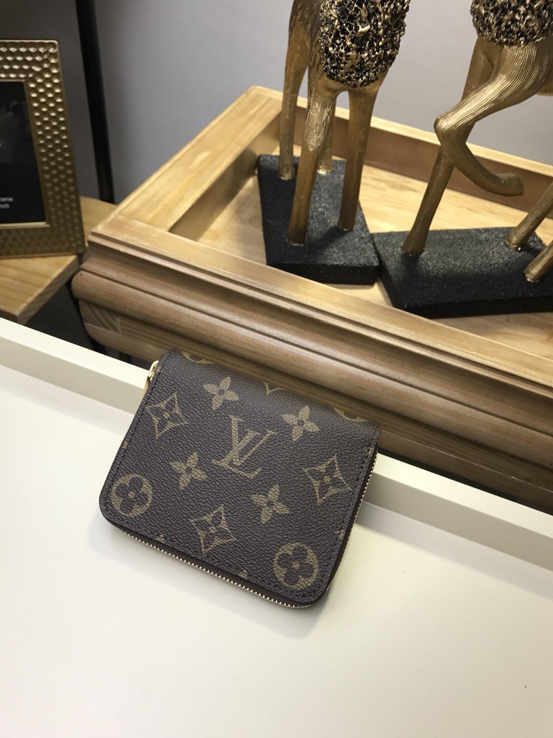 Replica Louis Vuitton Men Zipper Small Wallet Monogram Coated Canvas