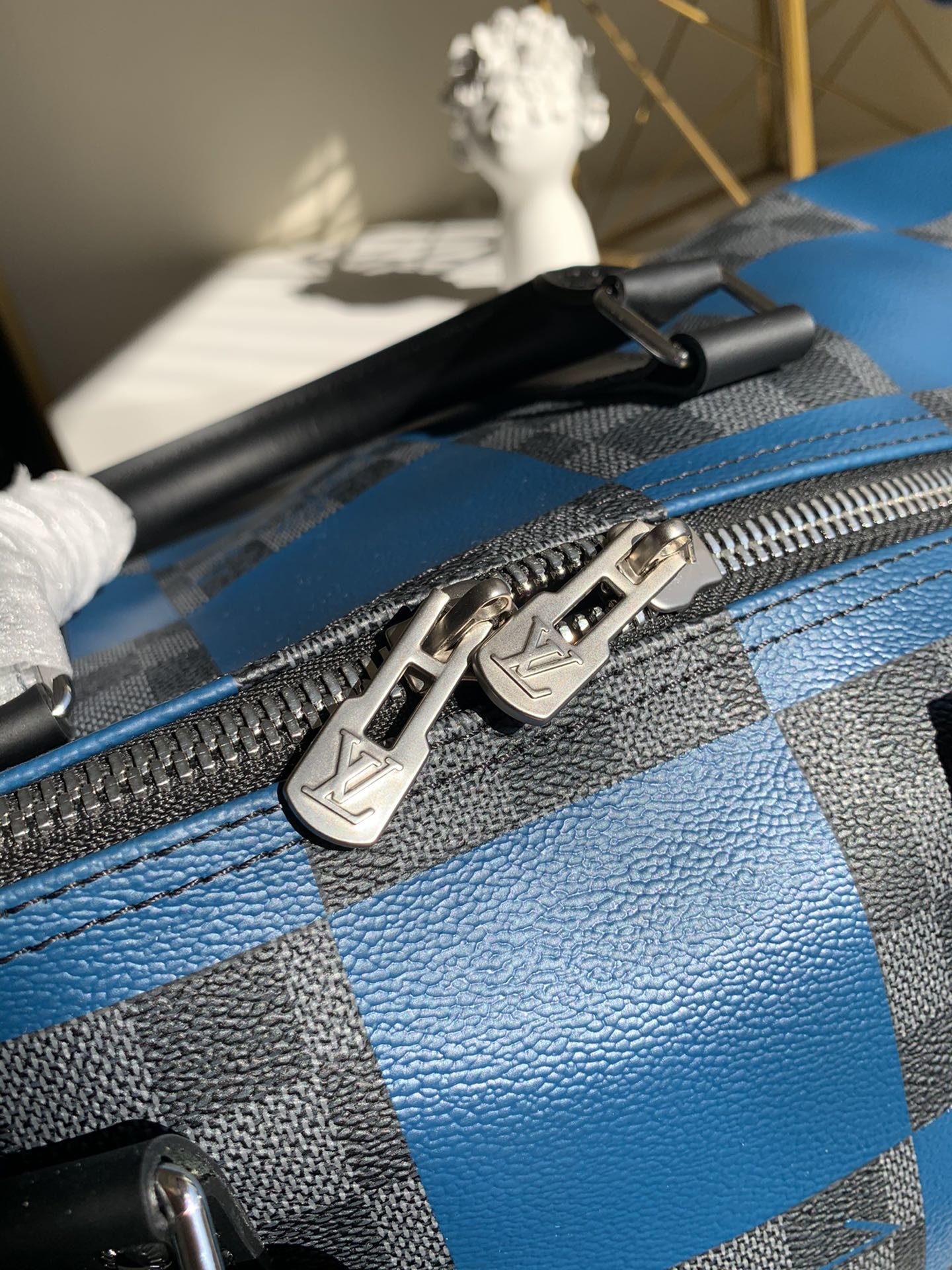 Replica Louis Vuitton N40410 Keepall Bandouliere 50 Blue Damier Graphite Giant Coated Canvas