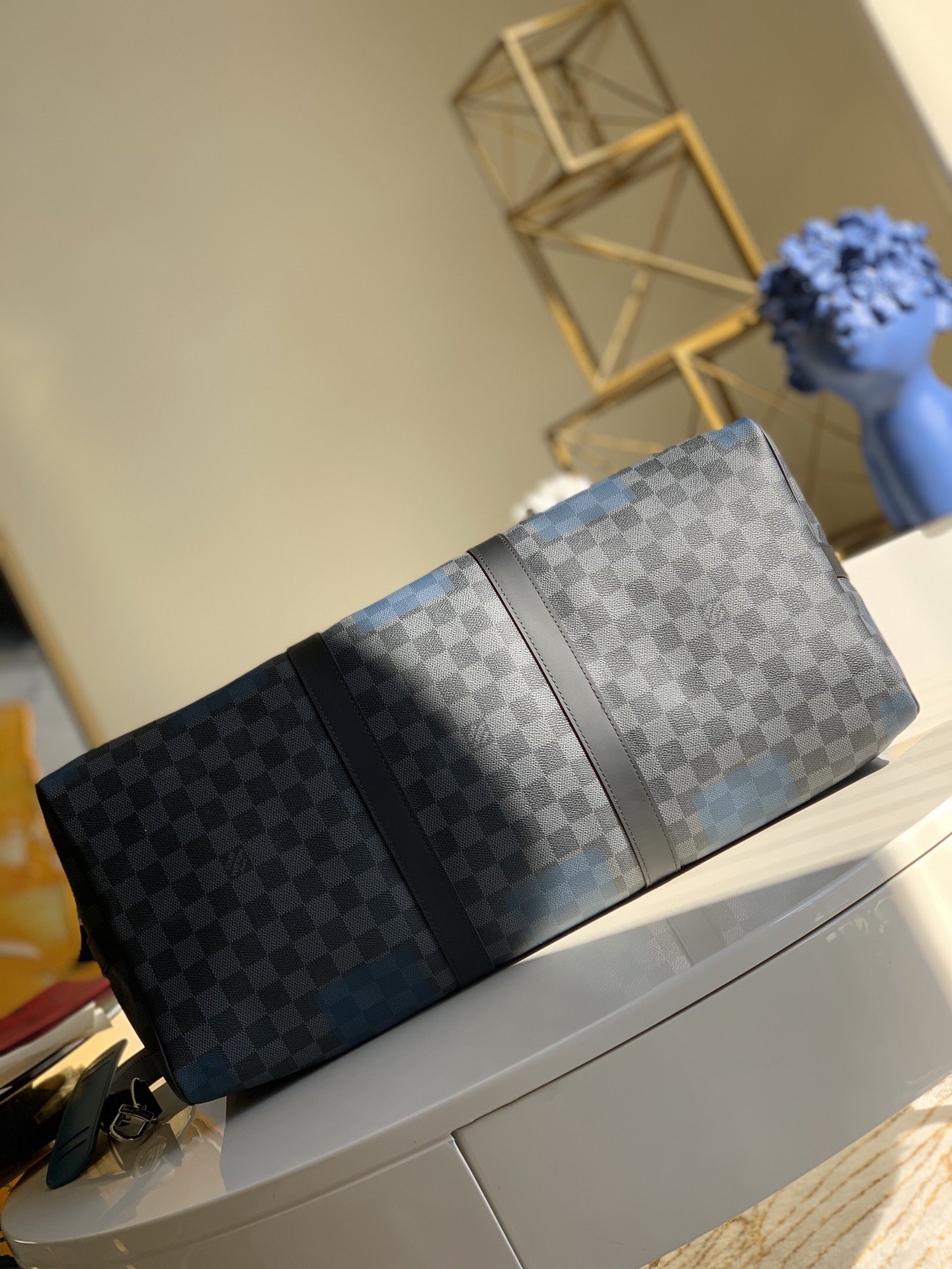 Replica Louis Vuitton N40410 Keepall Bandouliere 50 Blue Damier Graphite Giant Coated Canvas