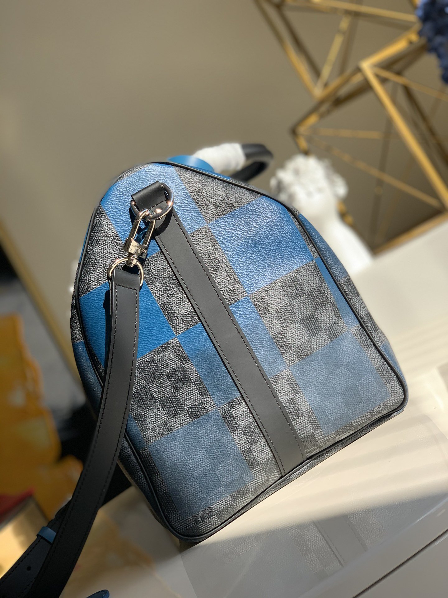 Replica Louis Vuitton N40410 Keepall Bandouliere 50 Blue Damier Graphite Giant Coated Canvas