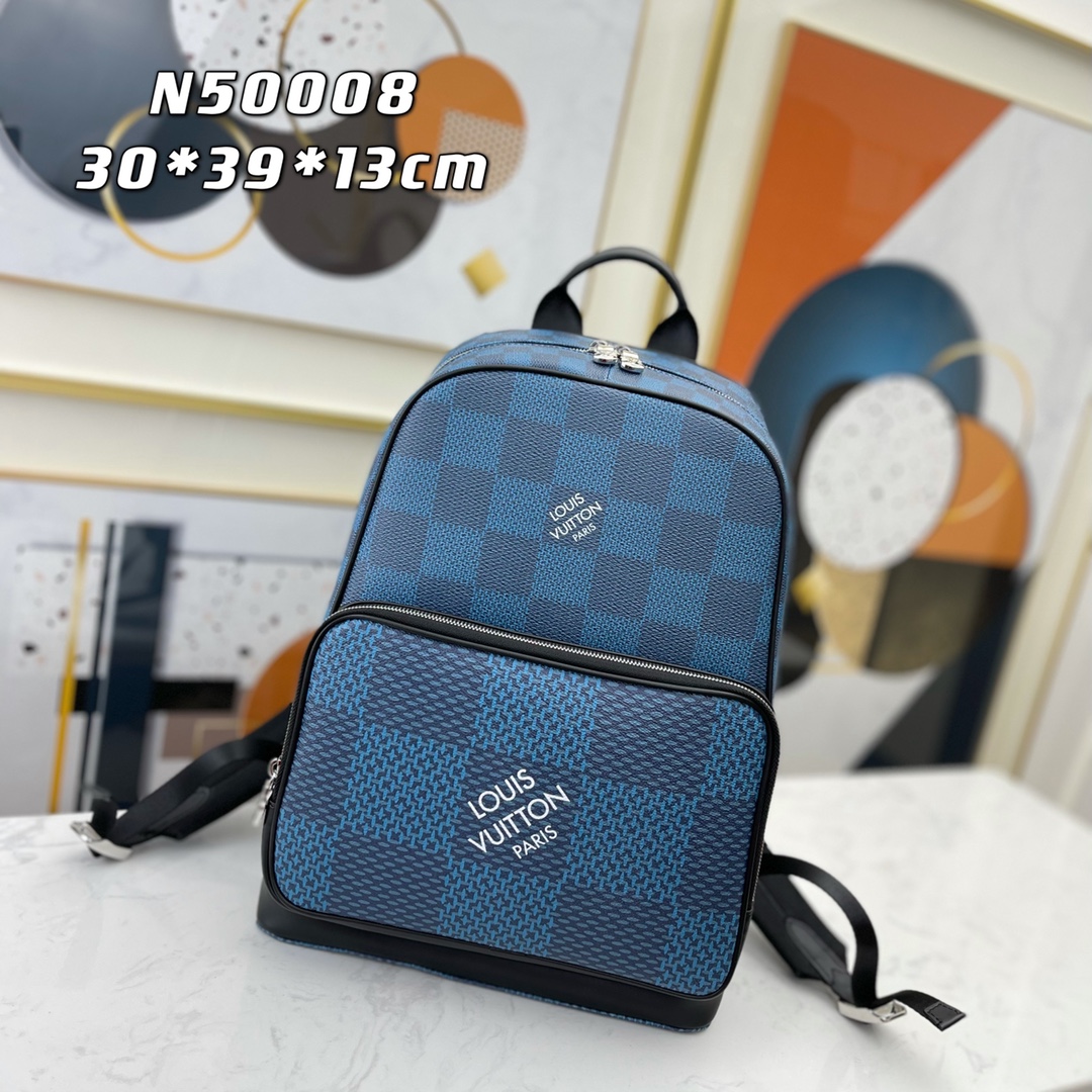 Replica Louis Vuitton N50008 Mens Campus Backpack Navy Blue Damier Graphite 3D Coated Canvas